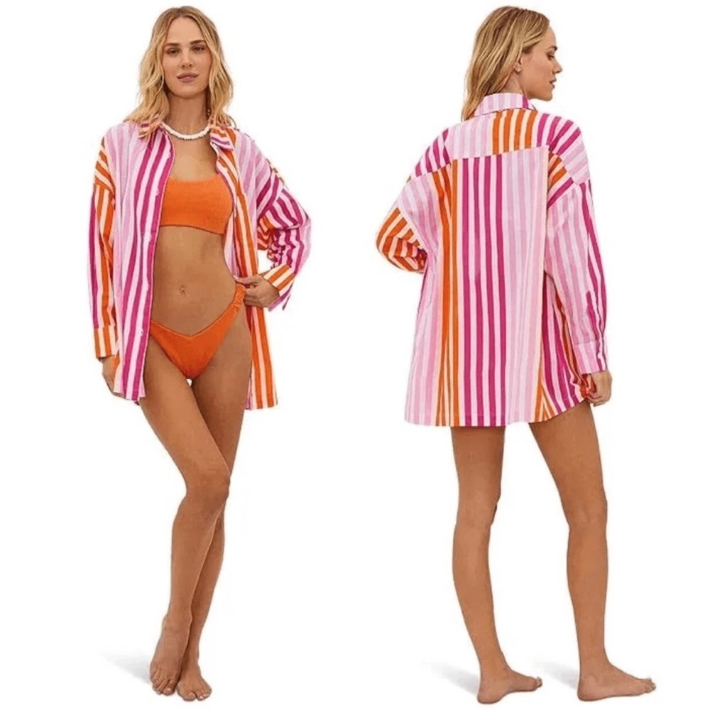 NWOT Beach Riot Alexa Pink Orange Coverup Top In Sunset Stripes Small Medium